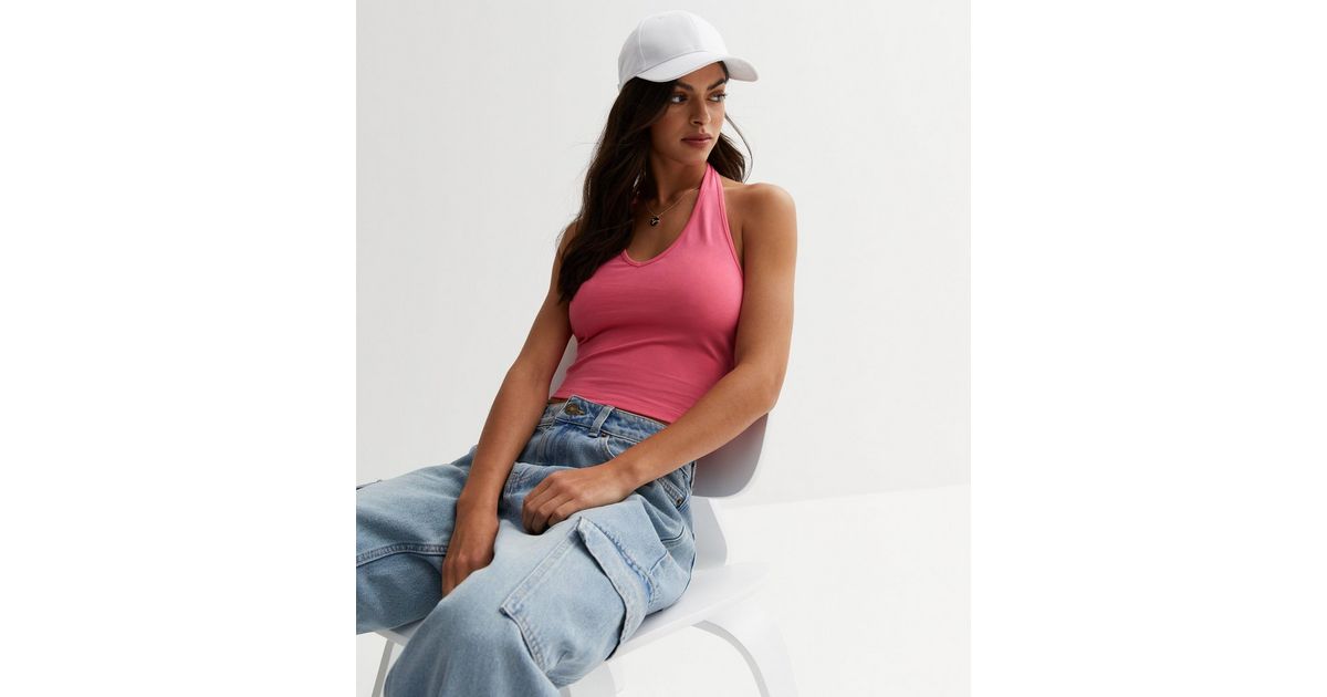Pink Halter Crop Top New Look