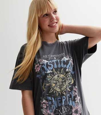 Girls Dark Grey Mystical Energy Oversized Logo T-Shirt