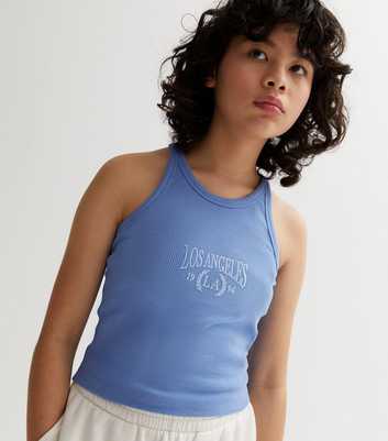 Girls Blue Ribbed Los Angeles Logo Racer Vest
