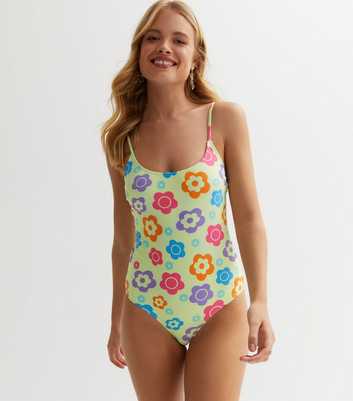 Noisy May Green Retro Floral Swimsuit