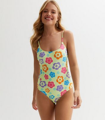 Noisy May Green Retro Floral Swimsuit New Look