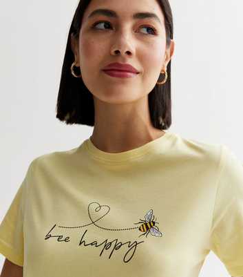 Pale Yellow Bee Happy Logo T-Shirt