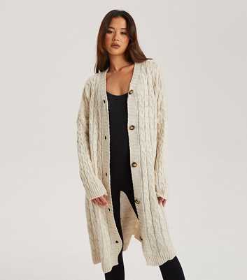 Urban Bliss Cream Cable Knit Button Front Long Cardigan