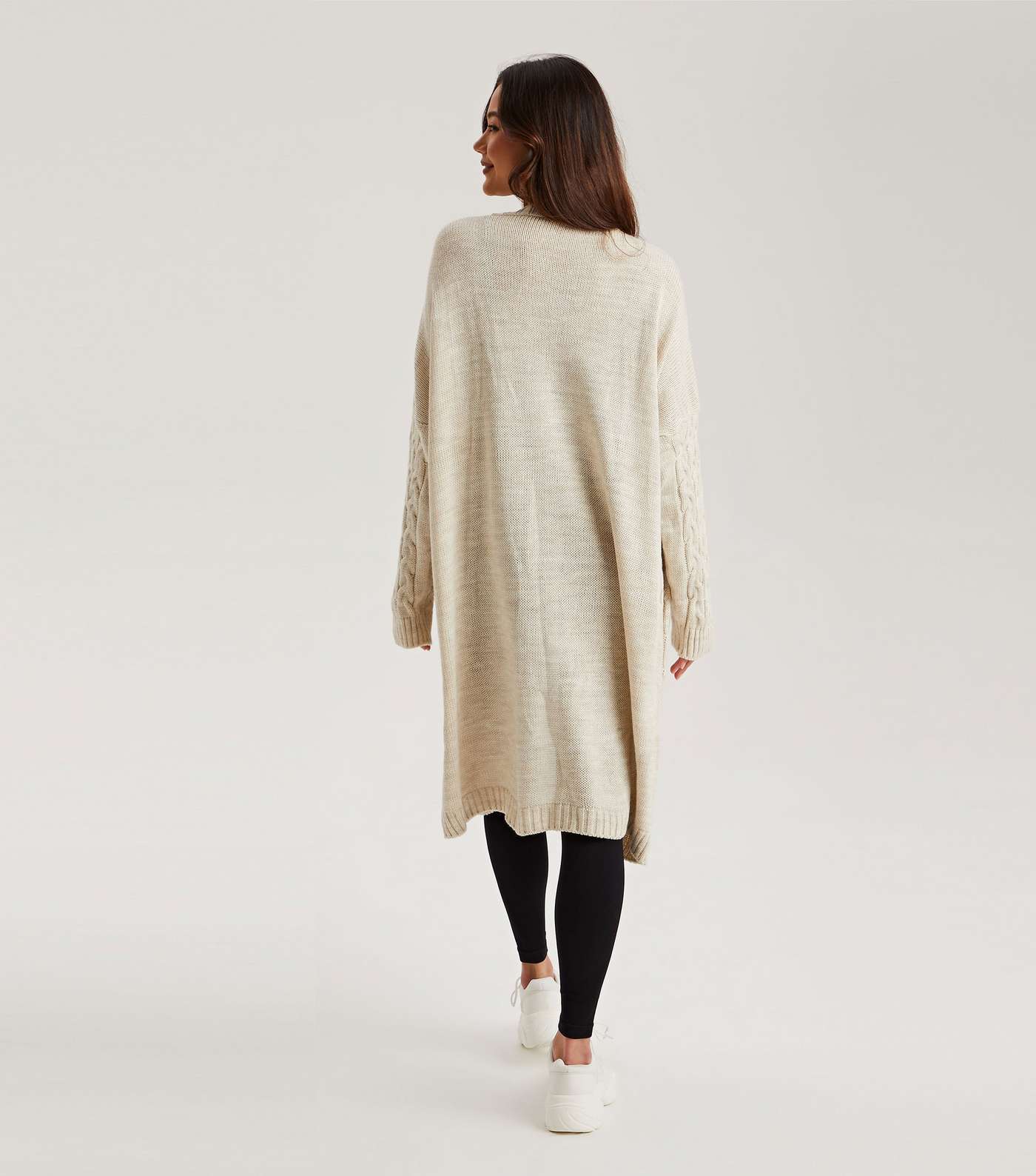 Urban Bliss Cream Cable Knit Button Front Long Cardigan Image 4