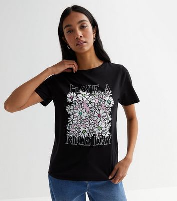 Black Floral Have a Nice Day Logo T-Shirt