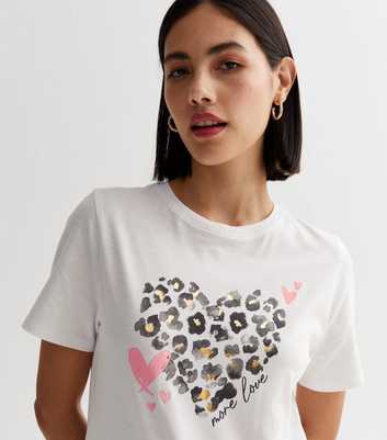 White Leopard Print Heart Logo T-Shirt