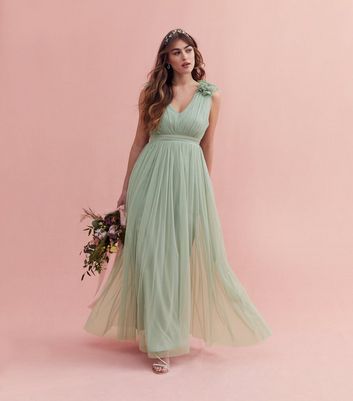 Maya Light Green Chiffon Ruffle Trim Maxi Dress New Look