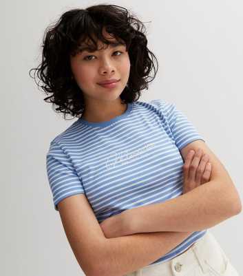 Girls Blue Stripe Manhattan Logo T-Shirt