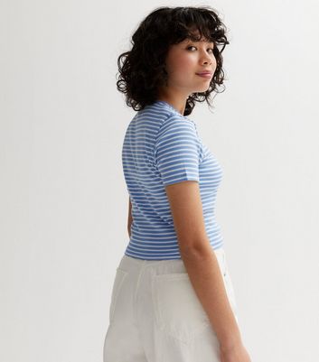 Girls Blue Stripe Manhattan Logo T-Shirt New Look