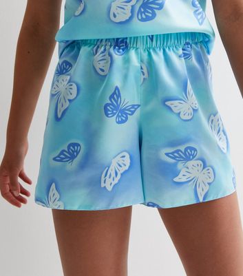 Girls Blue Satin Short Pyjama Set with Butterfly Print New Look