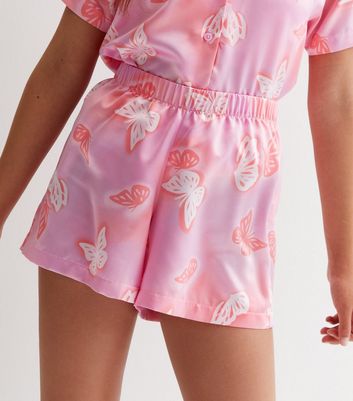 Girls Pink Butterfly Satin Short Pyjamas | New Look