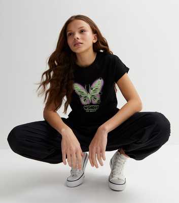 Girls Black Butterfly Los Angeles Logo T-Shirt