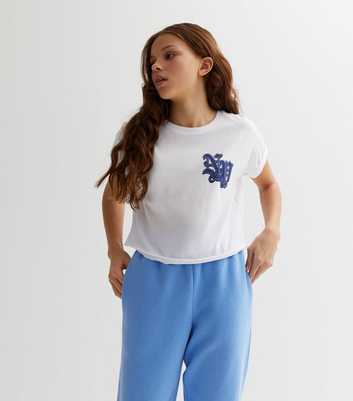 Girls White New York City Logo Roll Sleeve T-Shirt