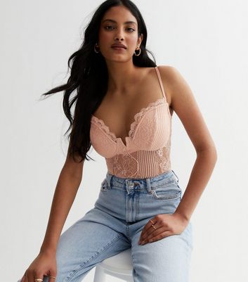 Pink lace bodysuit new deals look