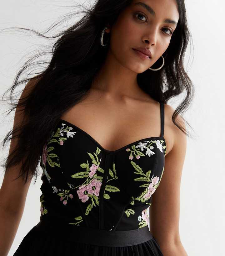black floral bustier dress, Women's Fashion, Dresses & Sets