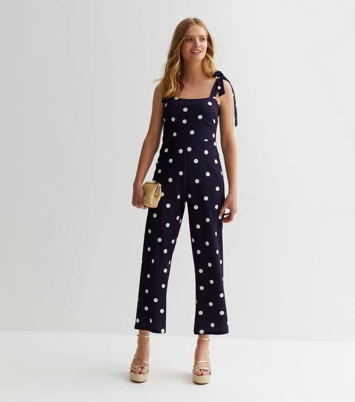 Navy Spot Tie Strappy Jumpsuit