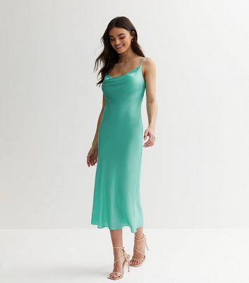 Teal silk hot sale slip dress