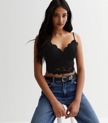 Black Strappy Scallop Lace Crop Bralet