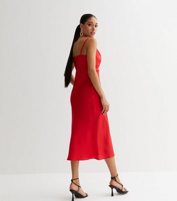 Red satin cowl neck sale midi dress