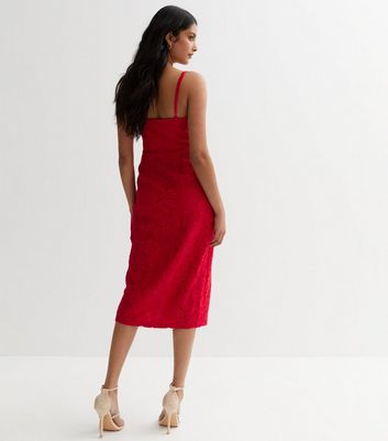 Red Floral Lace Strappy Split Hem Midi Dress New Look