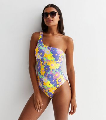 Noisy May Pink Floral One Shoulder Swimsuit | New Look