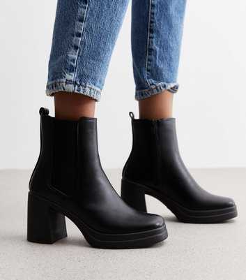 Black Chunky Block Heel Ankle Boots