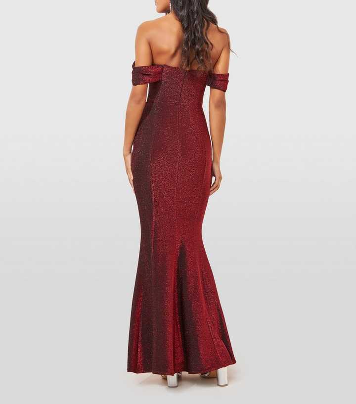 Goddiva Dark Red Bardot Bodycon Dress | New Look