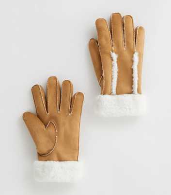 Tan Suedette Shearling Gloves