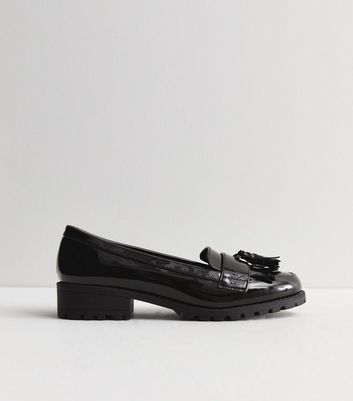 New look black hot sale patent loafers