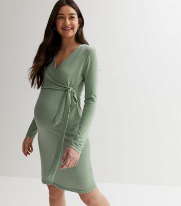 Mamalicious Maternity Light Green Jersey Mini Wrap Dress