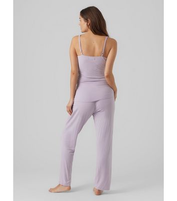 Mamalicious Lilac Jersey Lace Trim Cami and Trouser Pyjama Set