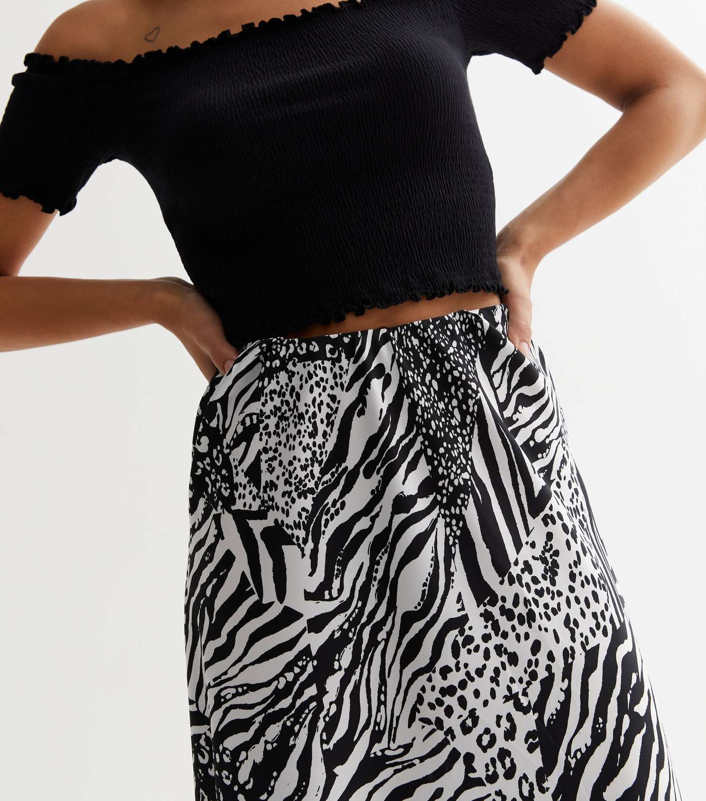 Influence Black Animal Print High Waist Midi Skirt Image 3
