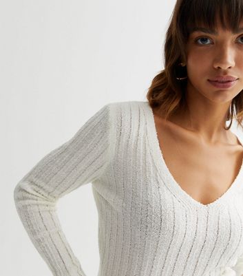 V neck hot sale cream jumper