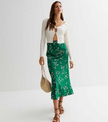 Influence Green Ditsy Floral Midi Skirt