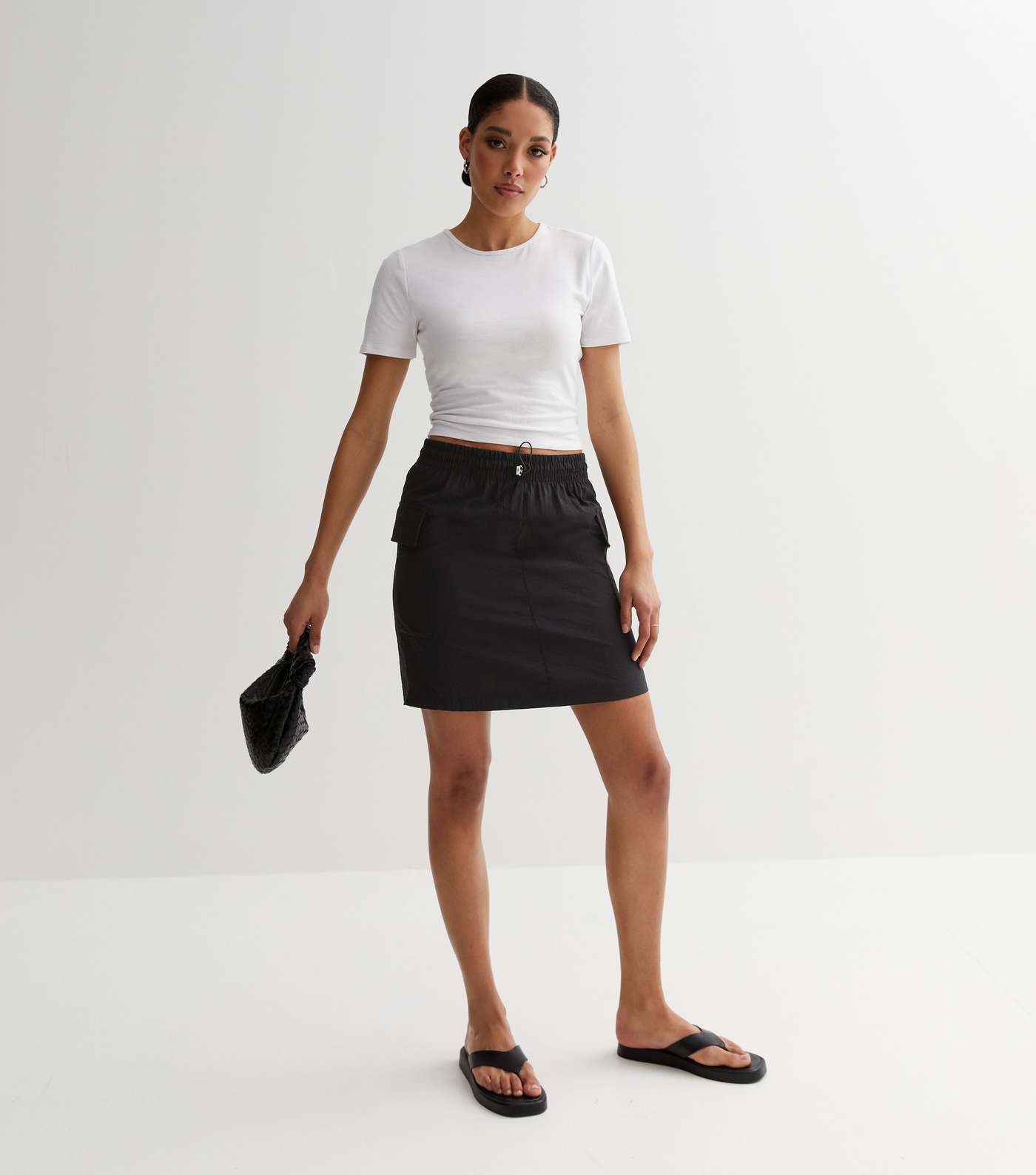 Black Crinkle Cargo Mini Skirt  Image 3