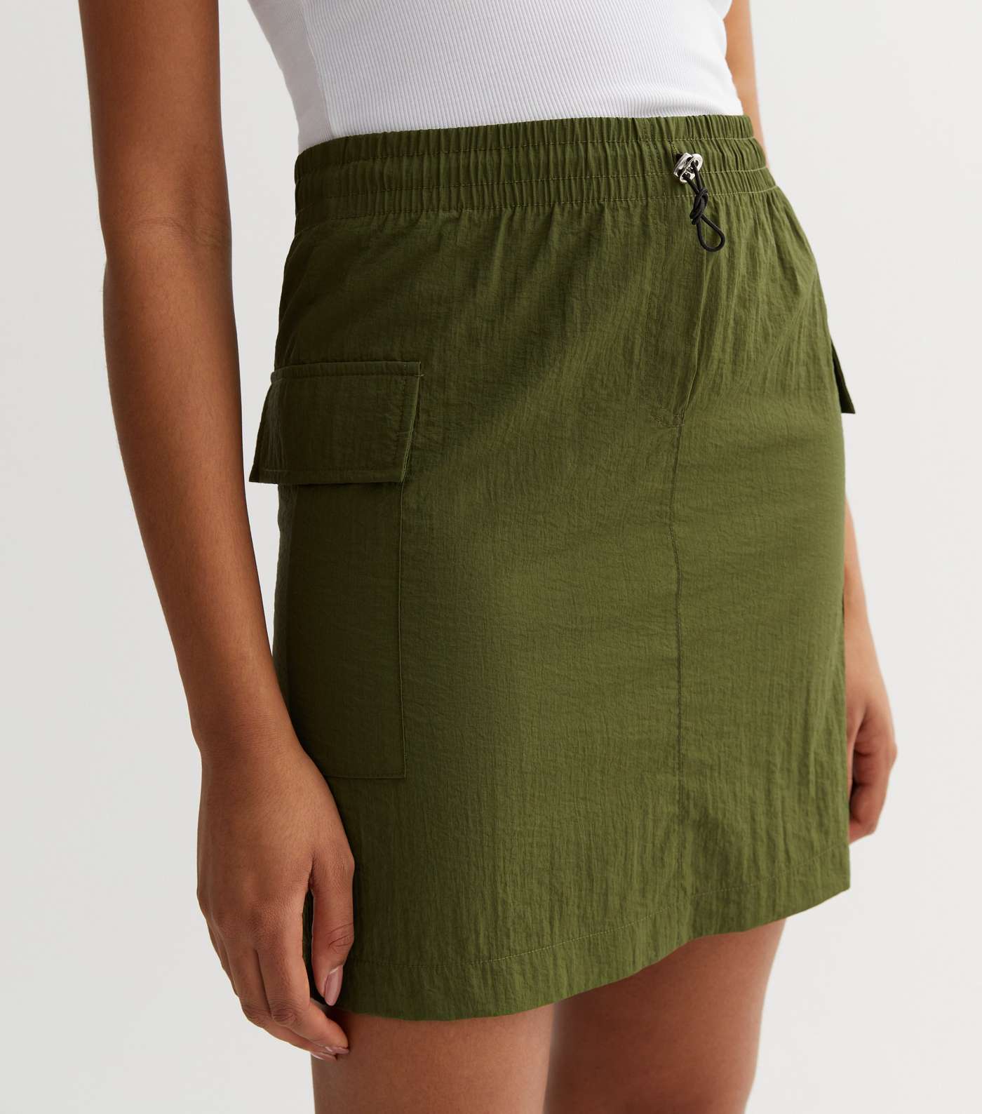 Khaki Crinkle Cargo Mini Skirt Image 3