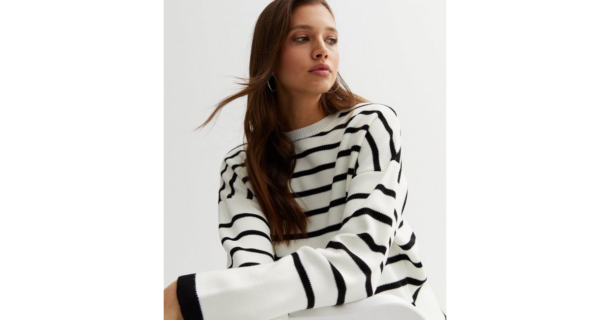 Off White Stripe Knit Crew Neck Jumper | New Look
