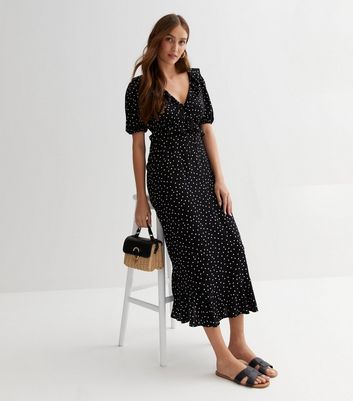 Black spot cheap midi dress