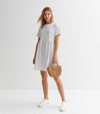 White Stripe Short Sleeve Mini Dress