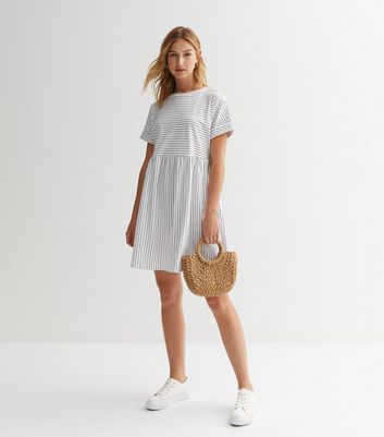 Striped dress short outlet sleeve