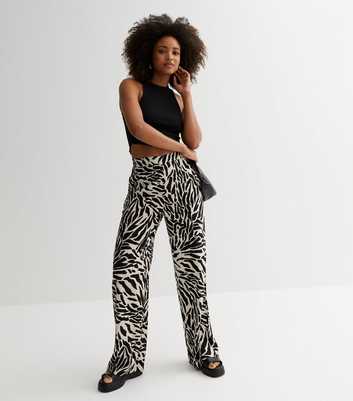 VILA Black Animal Print High Waist Wide Leg Trousers