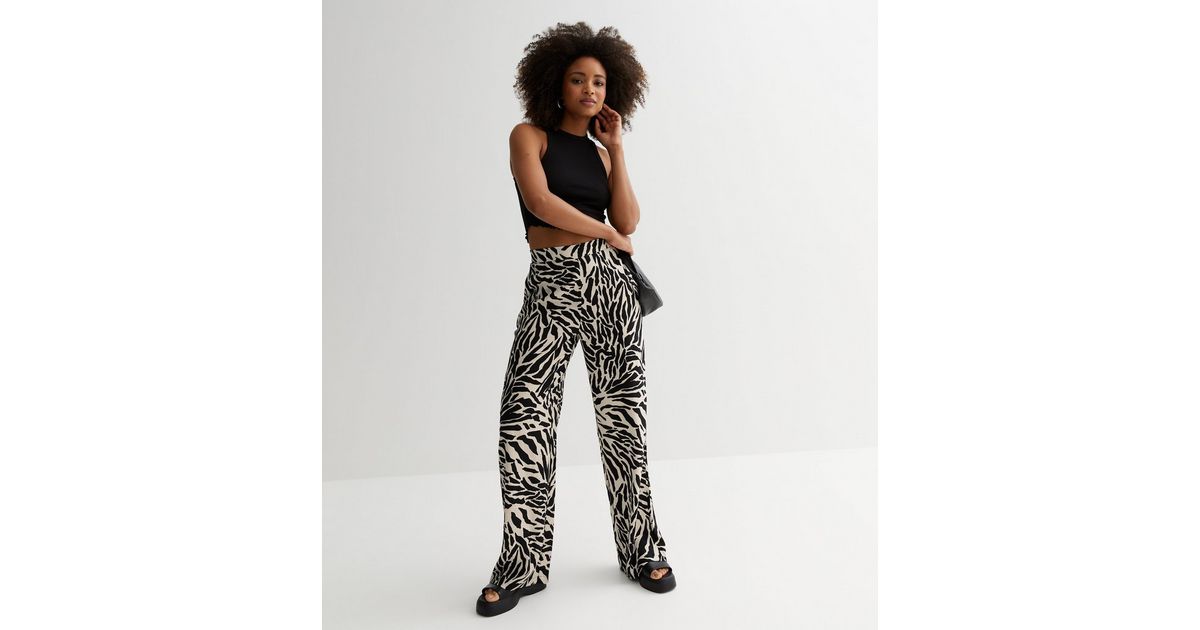 Vila Black Animal Print High Waist Wide Leg Trousers New Look