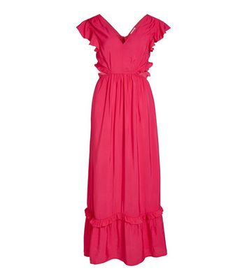 VILA Bright Pink Frill Sleeve Maxi Dress New Look