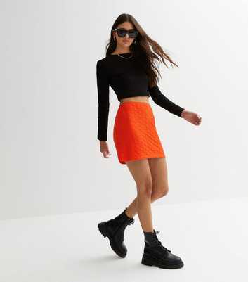 NEON & NYLON Bright Orange Textured Mini Bodycon Skirt