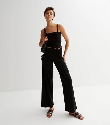 NEON & NYLON Black Ruched Cut Out Wide Leg Trousers