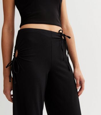 NEON NYLON Black Ruched Cut Out Wide Leg Trousers New Look