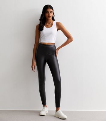 Black leather look clearance leggings