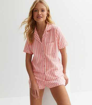 Pink Cotton Revere Short Pyjama Set with Stripe Print