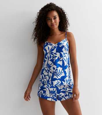 Tall Blue Short Pyjama Set with Tropical Print 