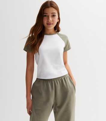 Girls Olive Jersey Raglan Sleeve T-Shirt